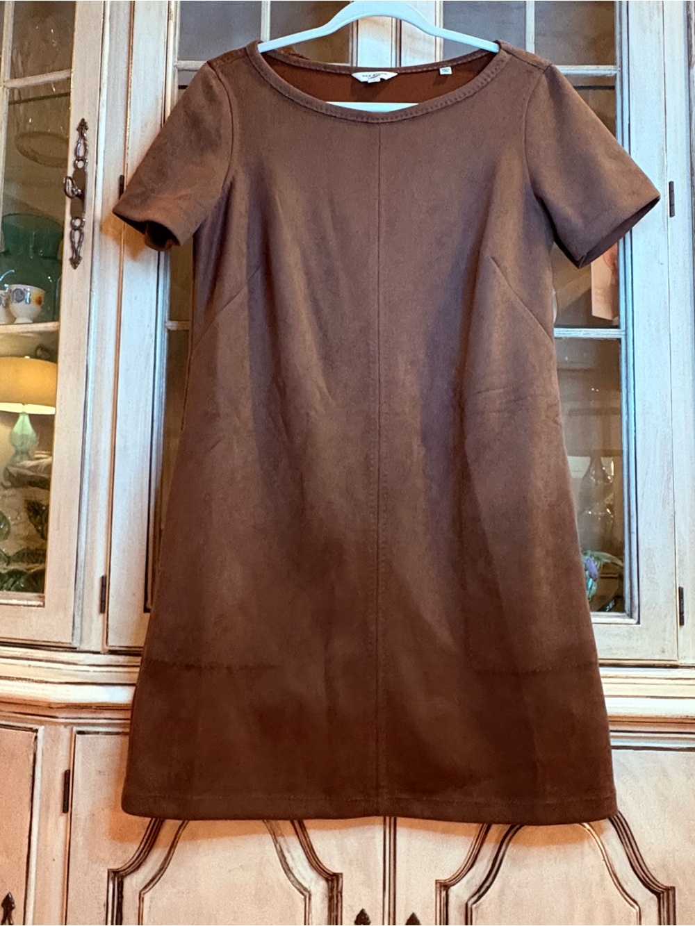 Max Studio A-Line Dress in Chocolate Brown with Short Sleeves and Pockets
